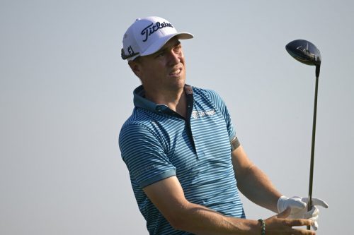 Justin Thomas watches his tee shot on the 16th hole during the first round of the Arnold Palmer Invitational golf tournament, Thursday, March 2, 2023, in Orlando, Fla. (AP Photo/Phelan M. Ebenhack)